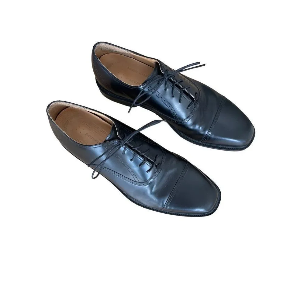 Rockport Mens Black Lace Up Square Toe Leather Comfort Oxford Shoes Size 11.5